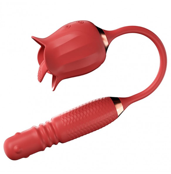 MizzZee - Flower Bud Licking Retractable Rotate Beads Wand (Chargeable - Red)